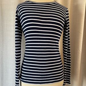 Vince Navy and White Striped Long Sleeve Top